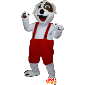 White and brown dog mascot with overalls - MASFR032391 - Dog mascots
