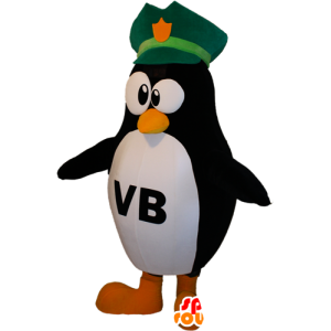 Mascote pinguim preto e branco com um chapéu armado - MASFR032392 - pinguim mascote