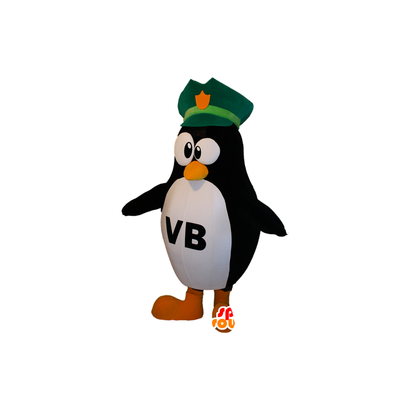 Mascotte de pingouin noir et blanc avec un chapeau de gendarme - MASFR032392 - Mascottes Pingouin