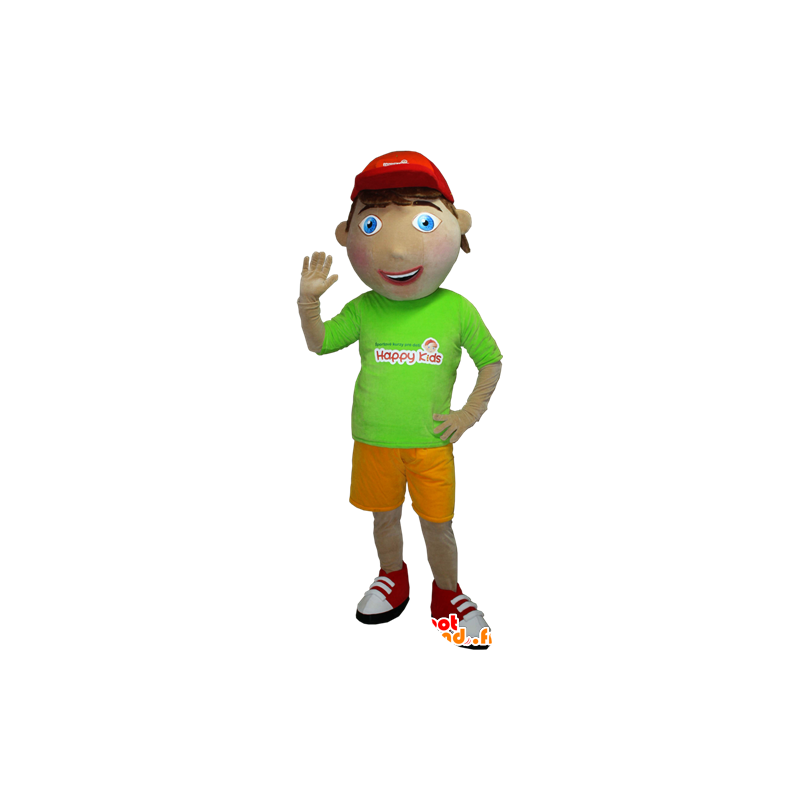 Ung pojkemaskot med en grön och gul outfit - Spotsound maskot