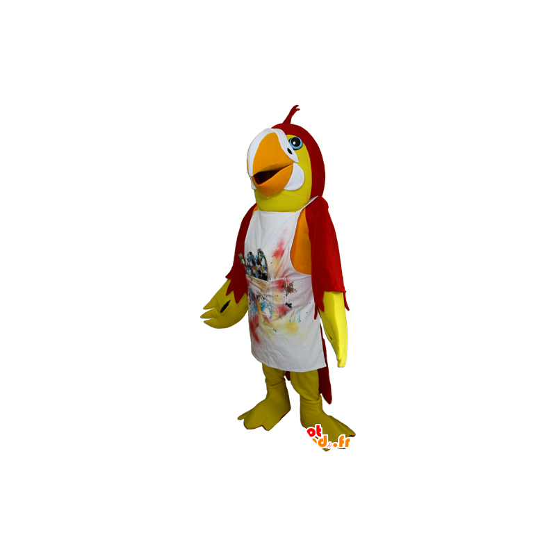 Mascot pappagallo giallo e rosso con un grembiule - MASFR032398 - Mascotte di pappagalli
