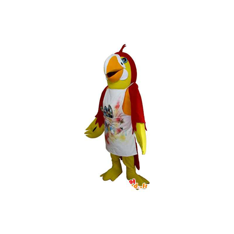 Mascot yellow and red parrot with an apron - MASFR032398 - Mascots of parrots