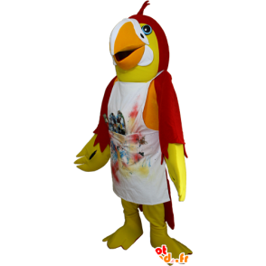 Gul og rød papegøje maskot med forklæde - Papegøje maskotter - MASFR032398 - SpotSound.fr