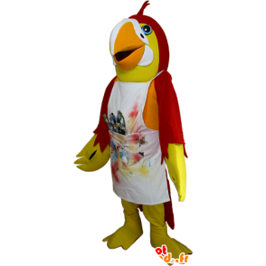 Maskotka żółty i czerwony papuga z fartuchem - MASFR032398 - maskotki papugi