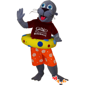 Søløve maskot, grå odder i ferieudstyr - Forsegle maskotter - MASFR032400 - SpotSound.fr