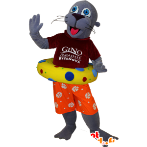 Mascotte d'otarie, de loutre grise en tenue de vacancier - MASFR032400 - Mascottes Phoque