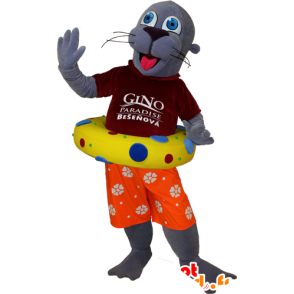 Søløve maskot, grå odder i ferieudstyr - Forsegle maskotter - MASFR032400 - SpotSound.fr