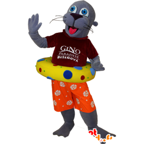 Mascotte d'otarie, de loutre grise en tenue de vacancier - MASFR032400 - Mascottes Phoque