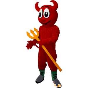 Mascot diavolo rosso con una forchetta gialla - MASFR032404 - Mascotte non classificati