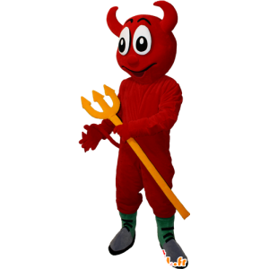 Mascotte de diable rouge avec une fourche jaune - MASFR032404 - Mascottes non-classées