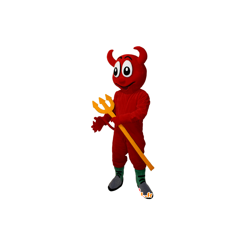 Mascot diavolo rosso con una forchetta gialla - MASFR032404 - Mascotte non classificati