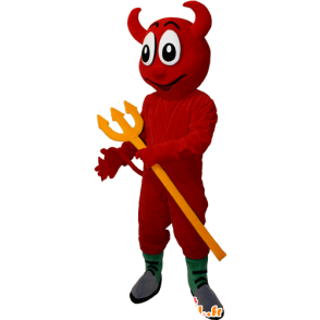 Mascot diavolo rosso con una forchetta gialla - MASFR032404 - Mascotte non classificati