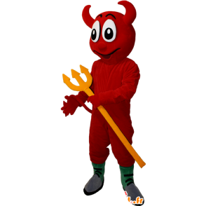 Maskot rød djevel med en gul gaffel - MASFR032404 - Ikke-klassifiserte Mascots