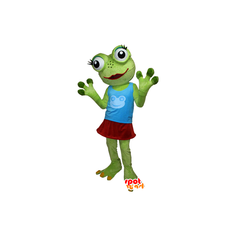 Mascotte de grenouille verte très rigolote avec de grands yeux - MASFR032405 - Mascottes Grenouille