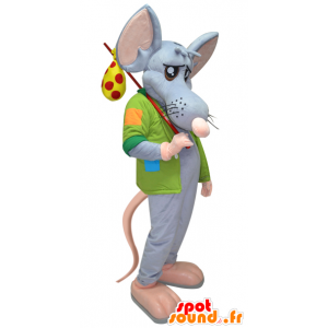 Blue and pink giant rat mascot with a jacket and a backpack - MASFR032408 - Mascots unclassified