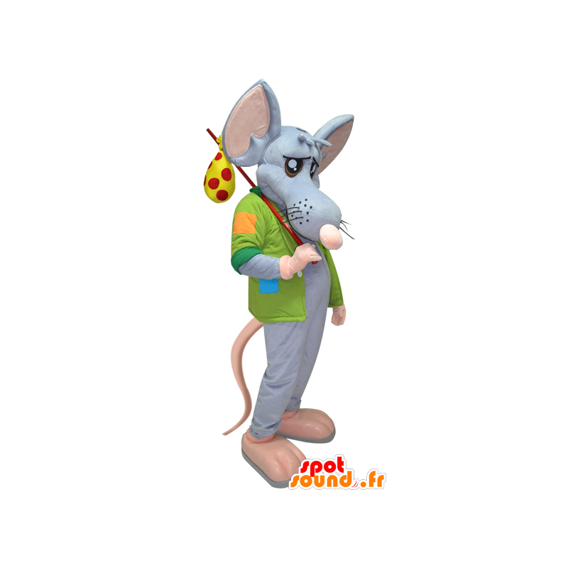 Blue and pink giant rat mascot with a jacket and a backpack - MASFR032408 - Mascots unclassified