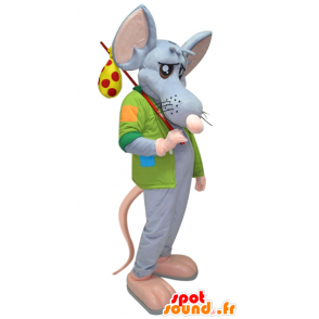 Mascotte de rat bleu et rose géant avec une veste et un baluchon - MASFR032408 - Mascottes non-classées