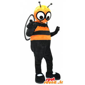 Maskotti oranssi ja musta mehiläinen suuret silmät - MASFR032411 - Bee Mascot