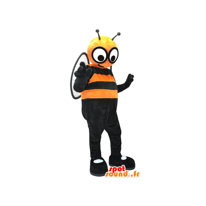 Mascot orange und schwarz Biene mit großen Augen - MASFR032411 - Maskottchen Biene