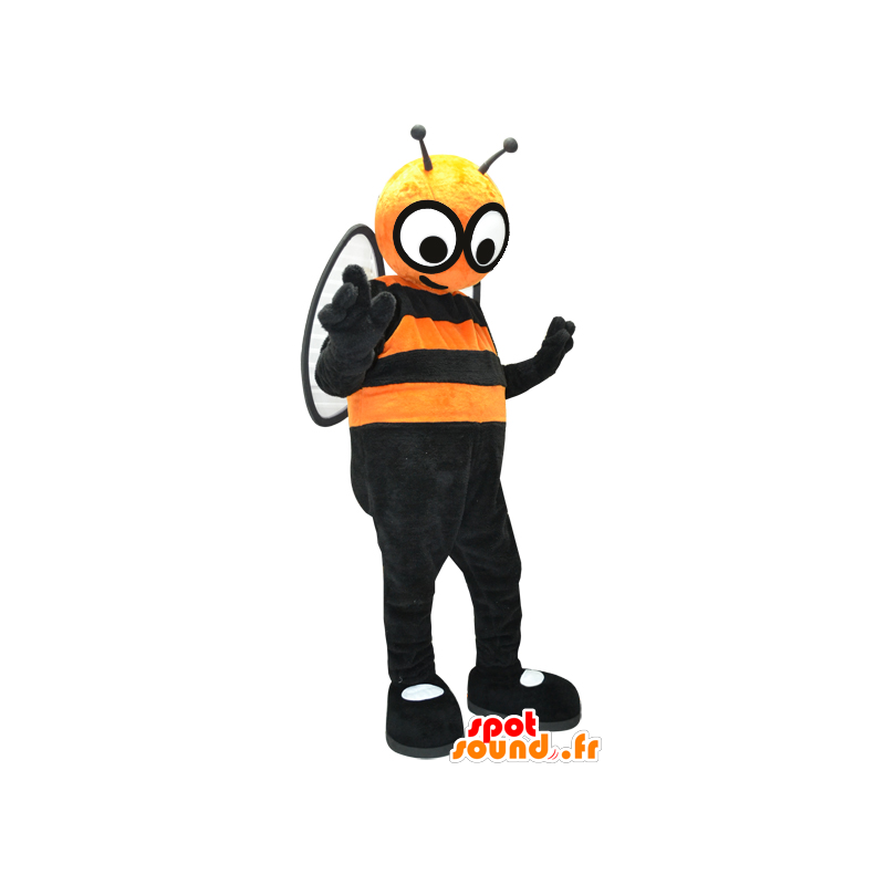 Mascot oranje en zwarte bij met grote ogen - MASFR032411 - Bee Mascot