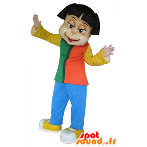 Brunette meisje mascotte gekleed in een kleurrijke outfit - MASFR032413 - Mascottes Boys and Girls