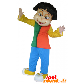 Mascotte de fille brune habillée d'une tenue colorée - MASFR032413 - Mascottes Garçons et Filles