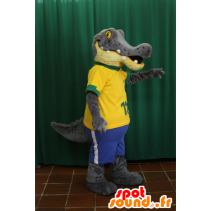 Mascotte de crocodile, d'alligator gris et jaune - MASFR032417 - Mascottes Crocodile