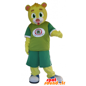 Mascotte de nounours jaune habillé en vert - MASFR032418 - Mascotte d'ours