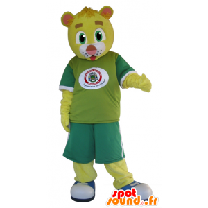 Gul nallebjörnmaskot klädd i grönt - Spotsound maskot
