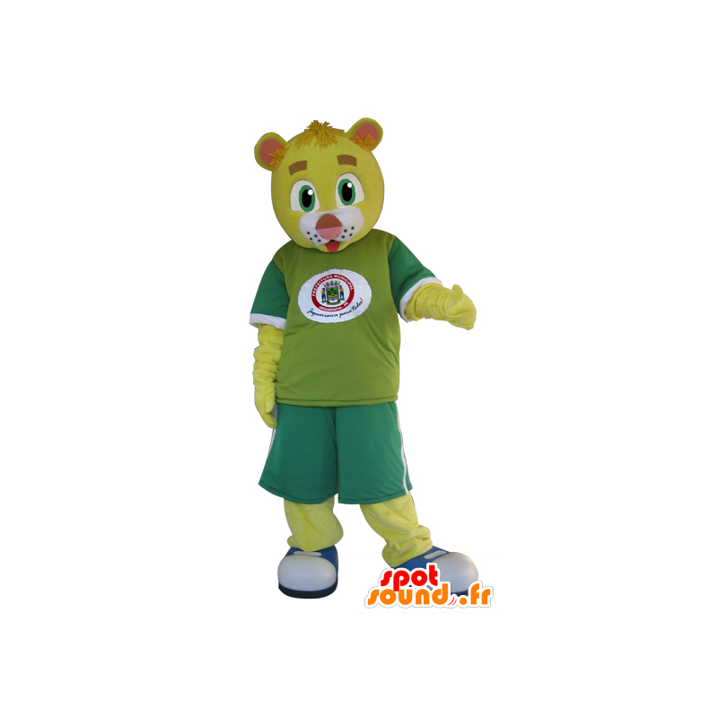 Gul bamse maskot klædt i grønt - Bjørnemaskotter - MASFR032418 - SpotSound.fr