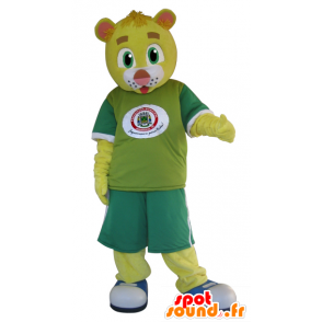 Gul bamse maskot klædt i grønt - Bjørnemaskotter - MASFR032418 - SpotSound.fr