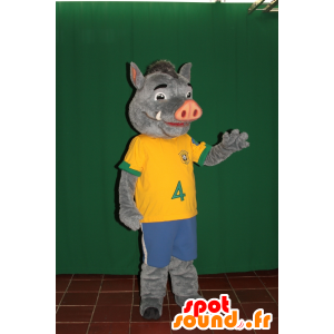 Gray and pink boar mascot in sportswear - MASFR032420 - Sports mascot