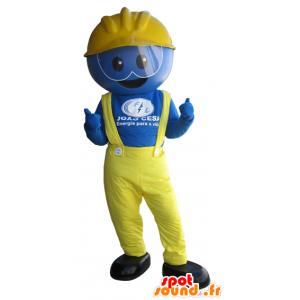 Mascot blå mann, arbeider, kledd i gult - MASFR032421 - Man Maskoter
