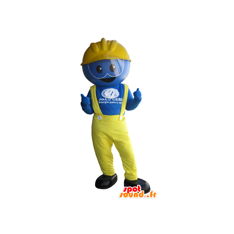 Mascot blue man, worker, dressed in yellow - MASFR032421 - Human mascots