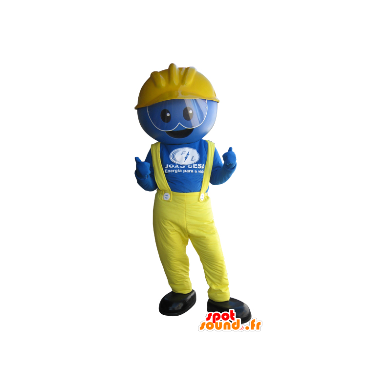 Mascotte de bonhomme bleu, d'ouvrier, habillé en jaune - MASFR032421 - Mascottes Homme