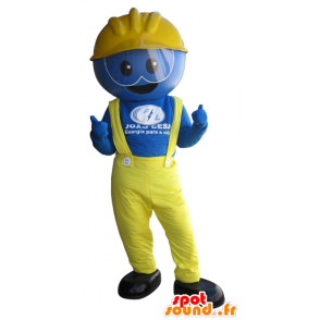 Mascotte uomo blu, lavoratore, vestito di giallo - MASFR032421 - Umani mascotte