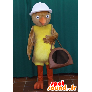 Mascot braunen und gelben Vogel mit einem weißen Helm - MASFR032422 - Maskottchen der Vögel