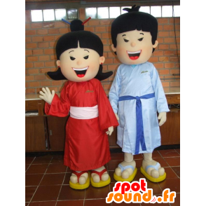 Mascottes de couple d'Asiatiques. Mascottes de chinois - MASFR032424 - Mascottes Humaines