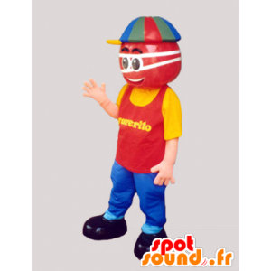 Mascotte de bonhomme rouge habillé d'une tenue très colorée - MASFR032428 - Mascottes Homme