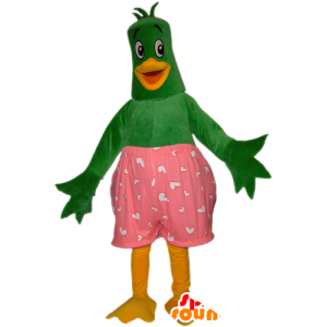 Bird mascot, green and yellow duck with pink underpants - MASFR032434 - Mascot of birds