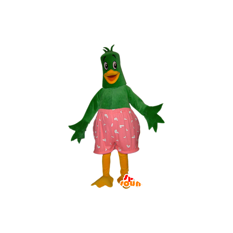 Bird mascot, green and yellow duck with pink underpants - MASFR032434 - Mascot of birds