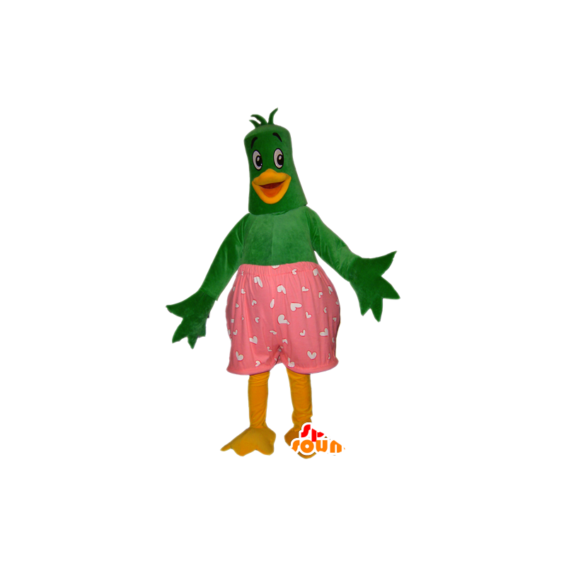 Uccello mascotte, anatra verde e giallo con mutande rosa - MASFR032434 - Mascotte degli uccelli