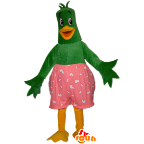 Mascot pássaro, pato verde e amarelo com cuecas cor de rosa - MASFR032434 - aves mascote