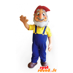 Agricultor mascote, vovô de barba com macacões - MASFR032437 - Mascotes humanos