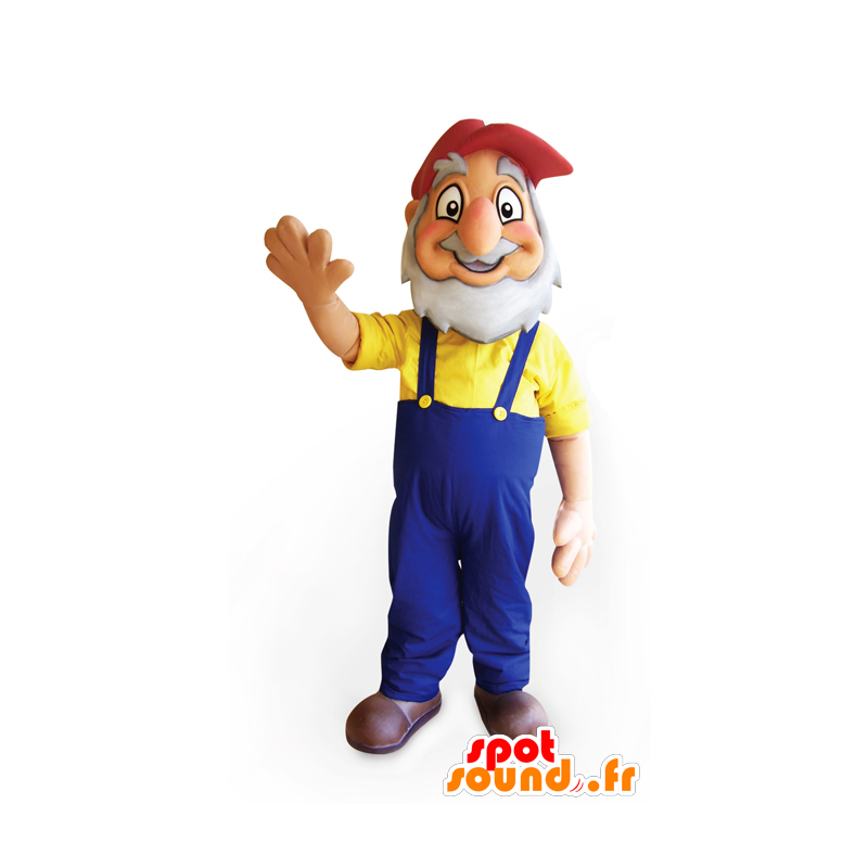 Agricultor mascote, vovô de barba com macacões - MASFR032437 - Mascotes humanos