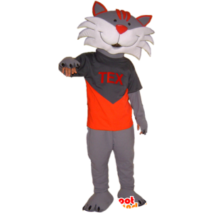 Gray and white cat mascot. mascot Tex - MASFR032440 - Cat mascots