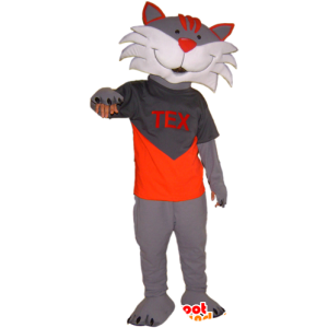 Grå og hvid kat maskot. Tex maskot - Kat maskotter - MASFR032440 - SpotSound.fr