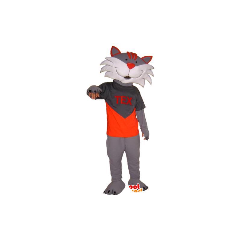 Gray and white cat mascot. mascot Tex - MASFR032440 - Cat mascots