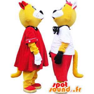 2 mascotes e gatos amarelo vestido branco - MASFR032444 - Mascotes gato