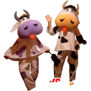 2 mascots Kühe ihre Zungen - MASFR032445 - Maskottchen Kuh